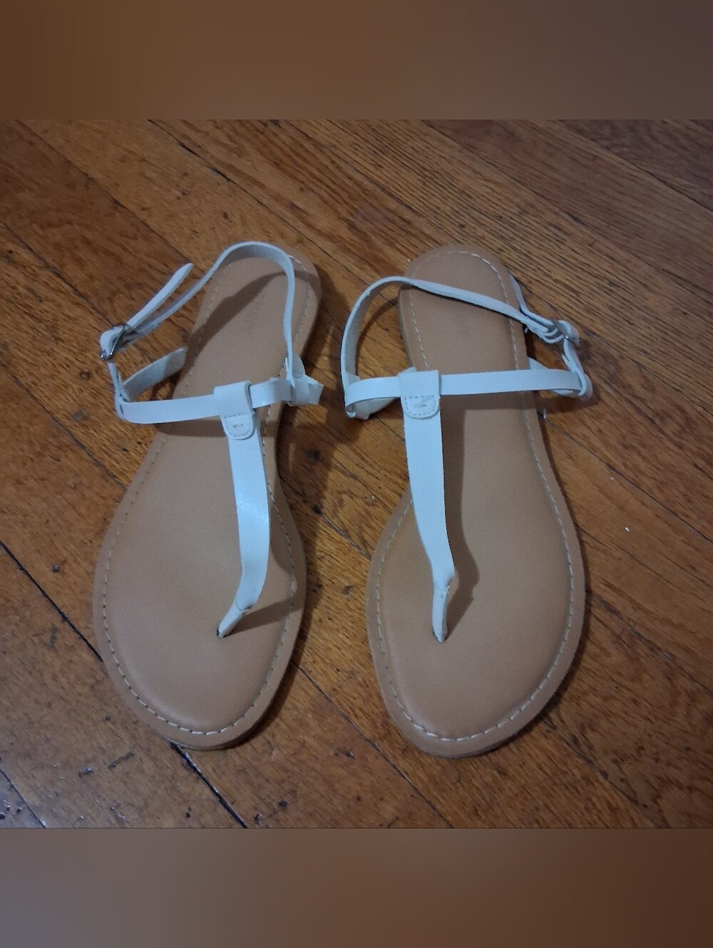 Old Navy White T-Strap Sandals with Tan Footbed